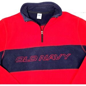 Vtg Y2K Old Navy Fleece Quarter Zip Men's L Color‎ Block Red Navy Embroidered
